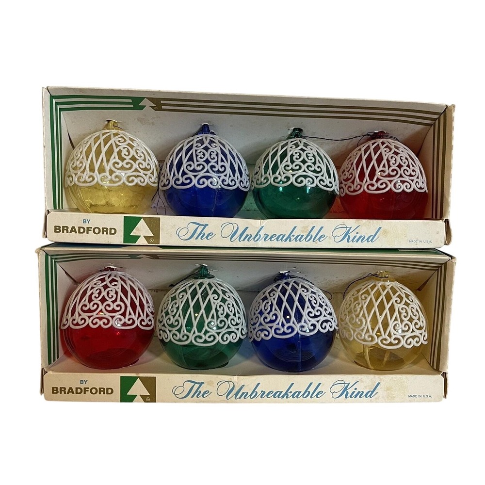 VTG MCM Bradford Unbreakable Lace Christmas Tree Filigree Ball‎ Ornaments NOS
